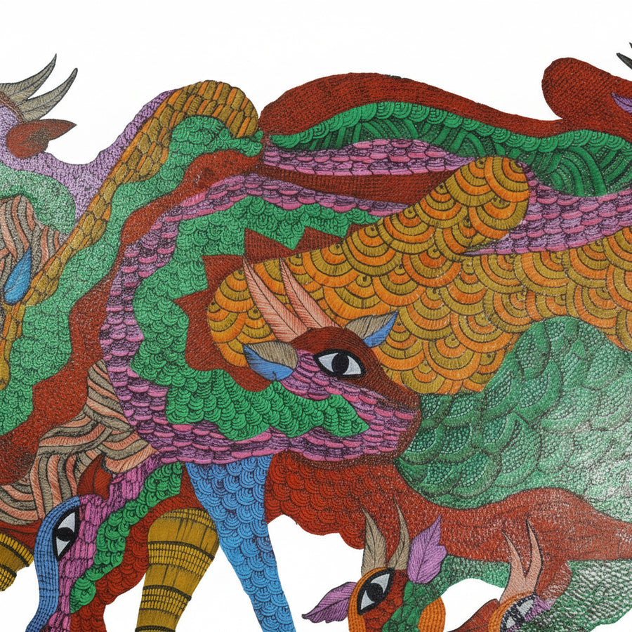 Sacred Herd of the Forest – Gond Paper Painting