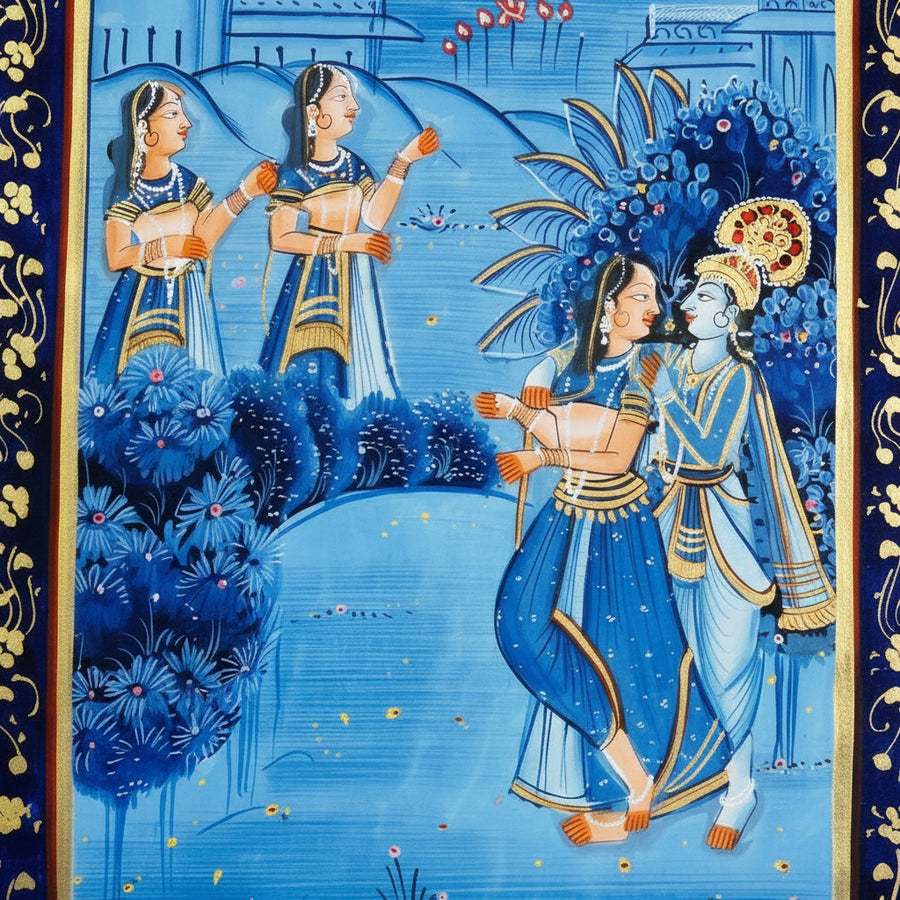 Moonlit Divine Encounter – Rajasthani Miniature Painting