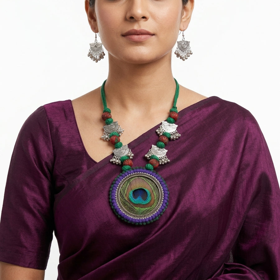 Handmade Peacock Feather Jewellery Set