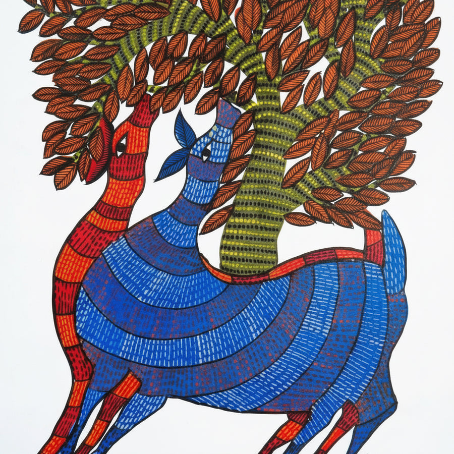 Companions Beneath the Tree – Gond Paper Painting