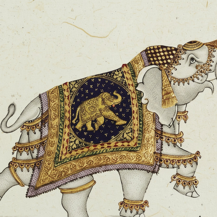 Royal Elephant in Regal Splendor – Rajasthani Miniature Painting