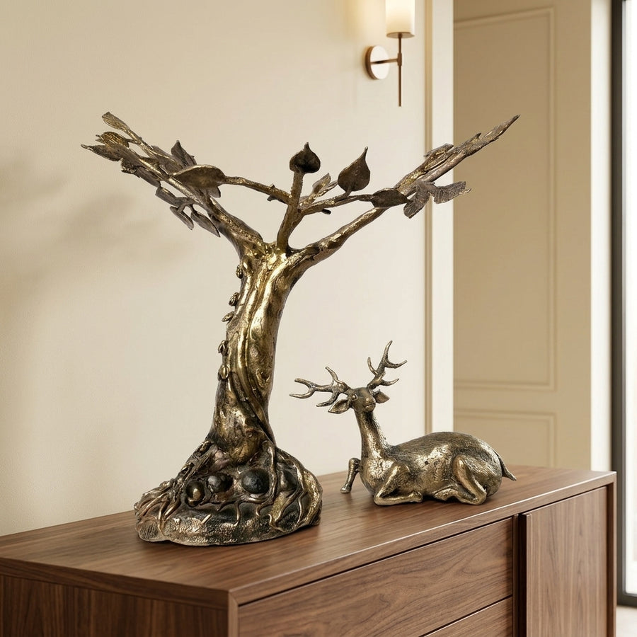 Sitting Deer Near the Tree (Dhokra Rock) – Dhokra Metal Art
