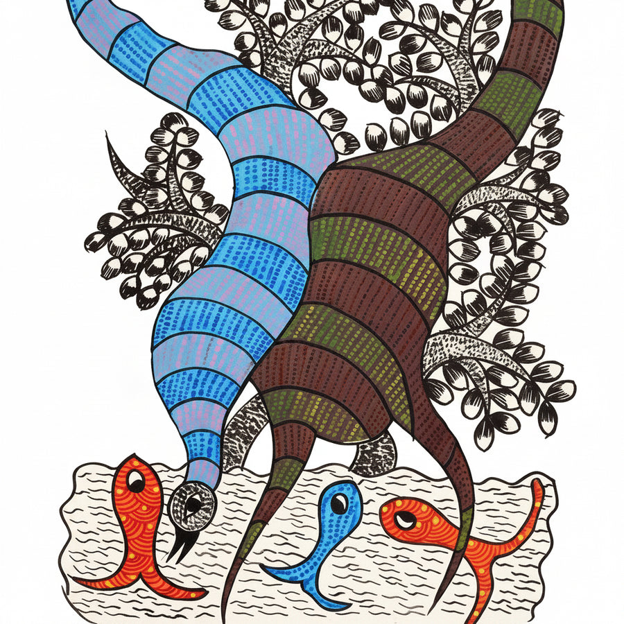 Fish, Aquatic Animals & River – Gond Paper Painting