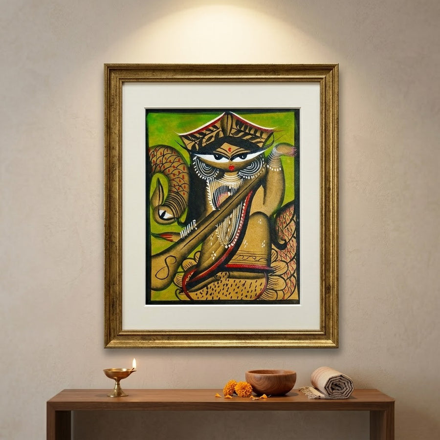Divine Wisdom of Maa Saraswati – Kalighat Painting