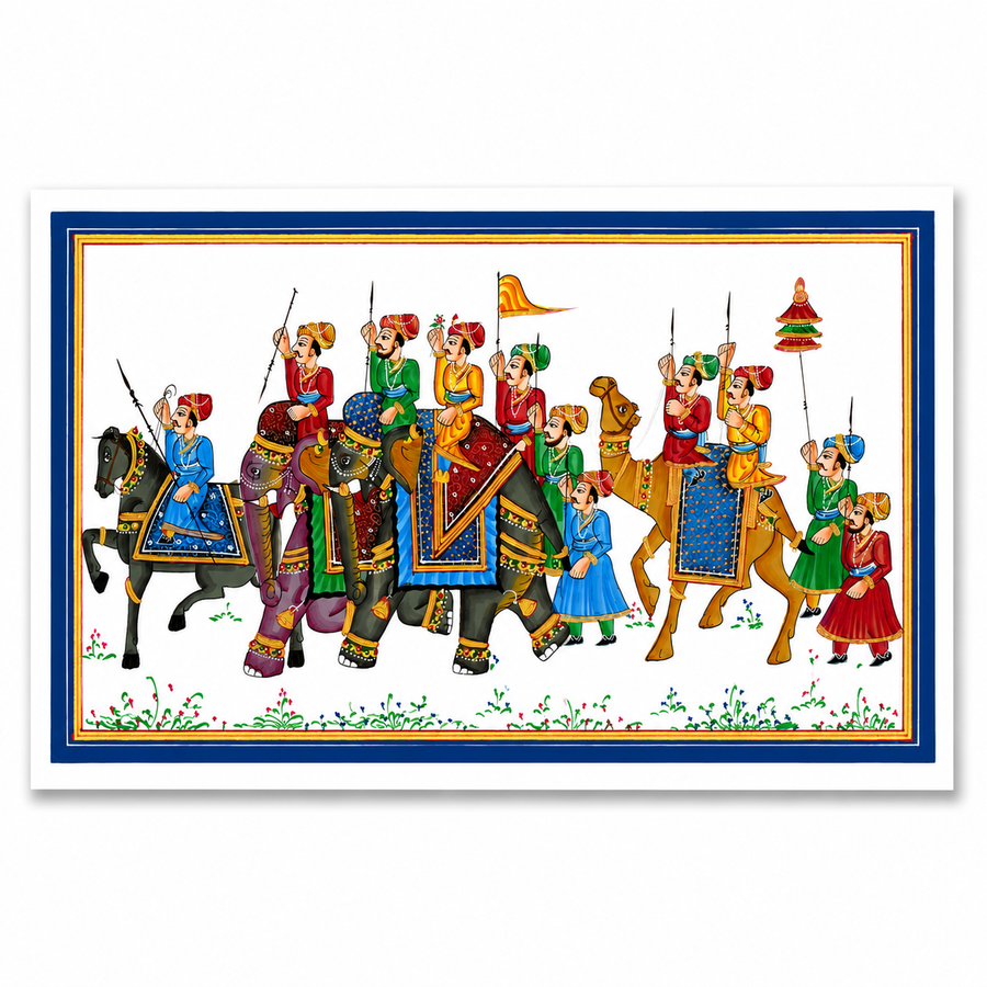 The Royal Parade – Rajasthani Miniature Painting