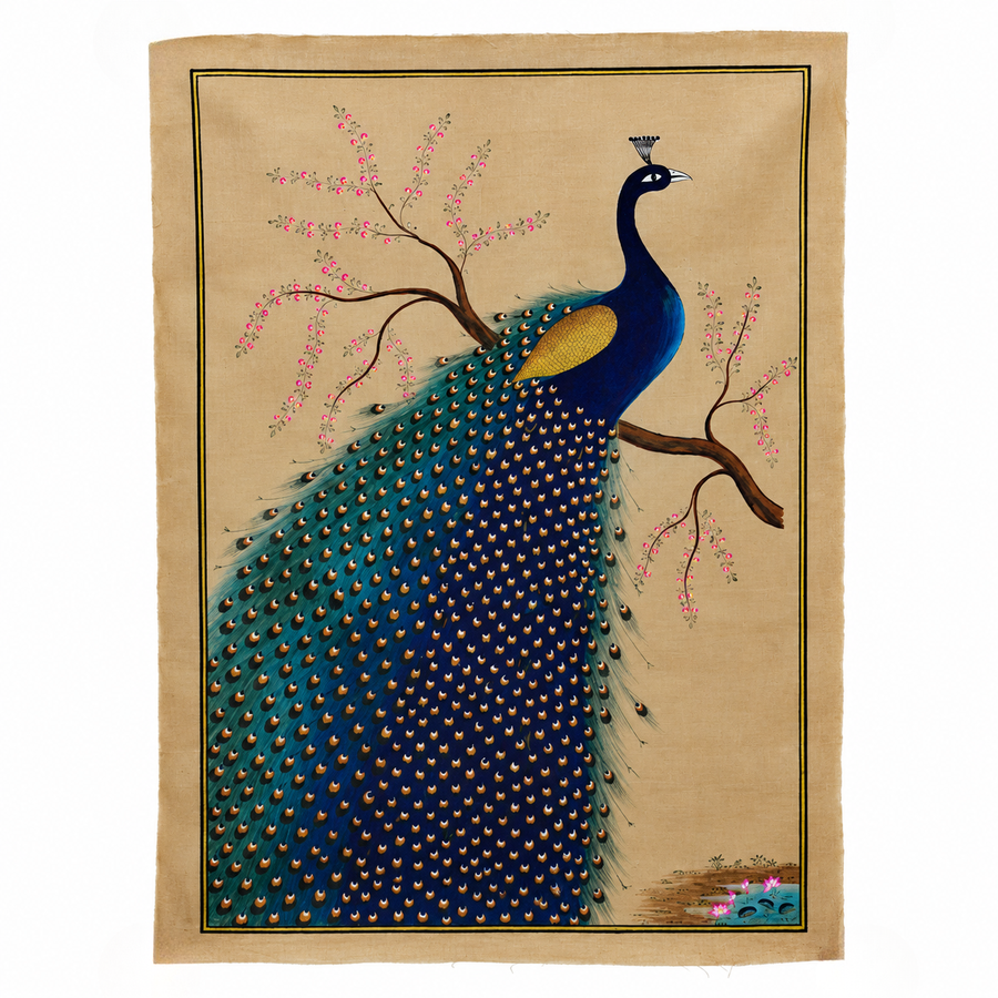 Shahi Mor – Rajasthani Miniature Painting with wooden frame