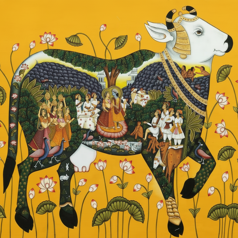 Krishna's Divine Cow – Pichwai Painting with frame