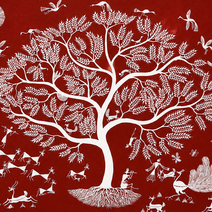 The Village Tree - Warli Paper Painting