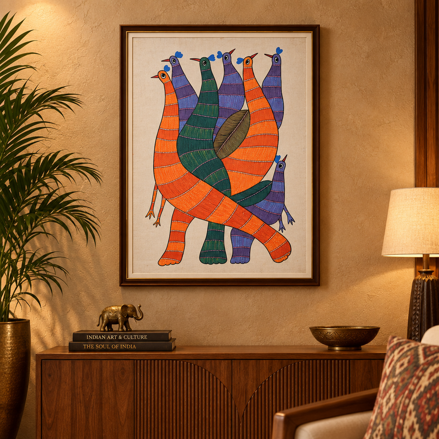 Avian Unity – Gond Canvas Painting