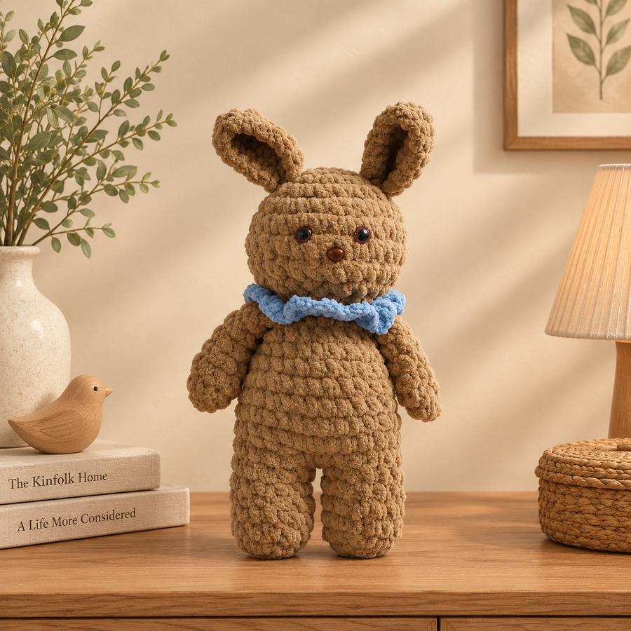 Cocoa Bunny – Blue Scarf Handmade Art