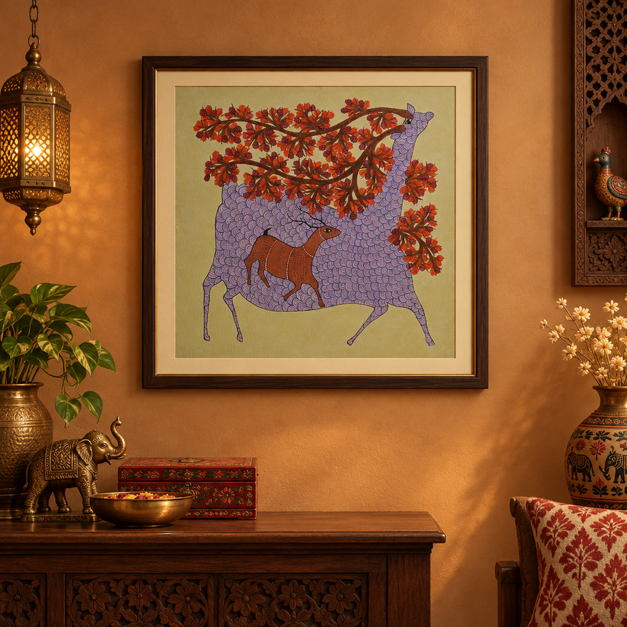 Mother and Child in Nature – Gond Canvas Painting