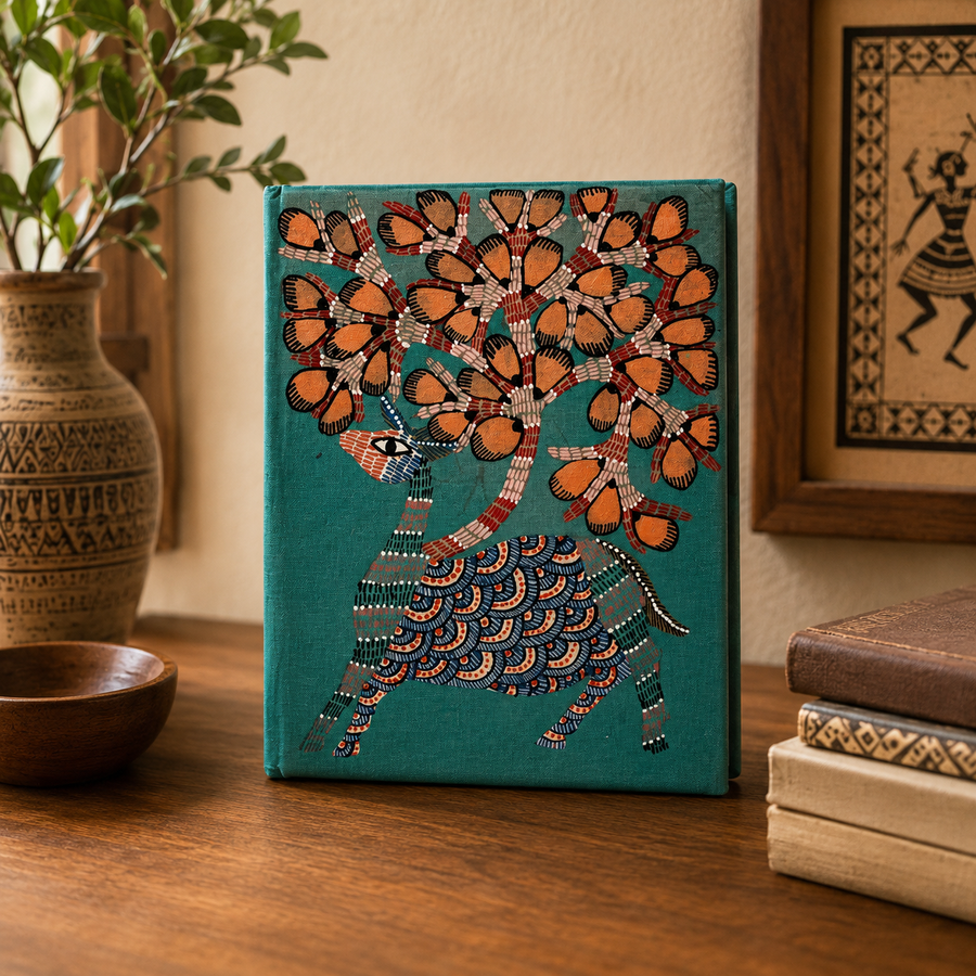 Vibrant Deer – Handmade Gond Art Diary