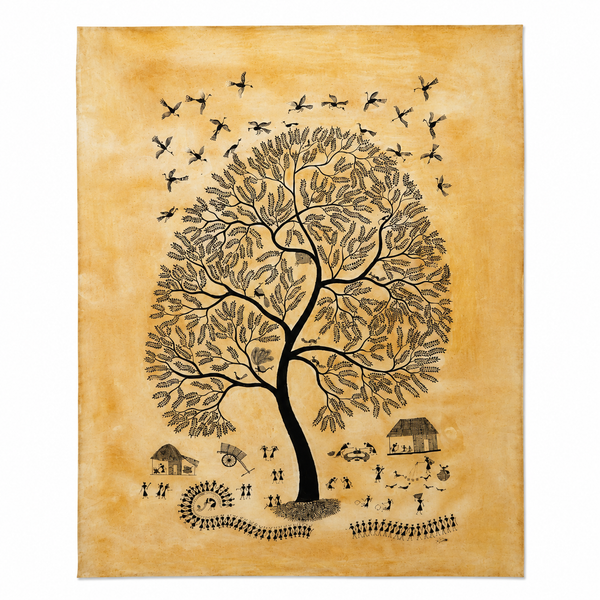 The Tree of Community - Warli Painting on cloth