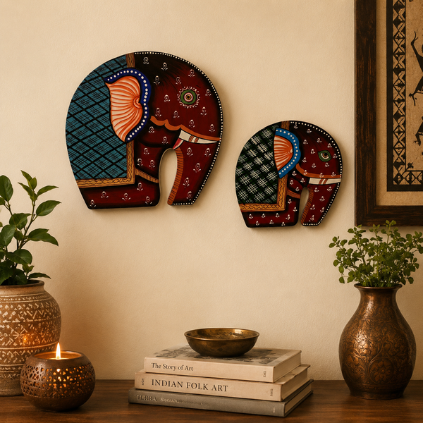 Hand-Painted Elephant Set of 2 – Wooden