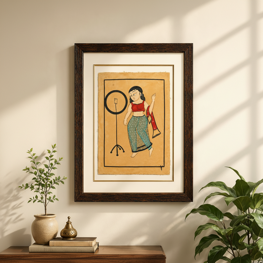 The Elegant Bibi with Mirror – Kalighat Painting
