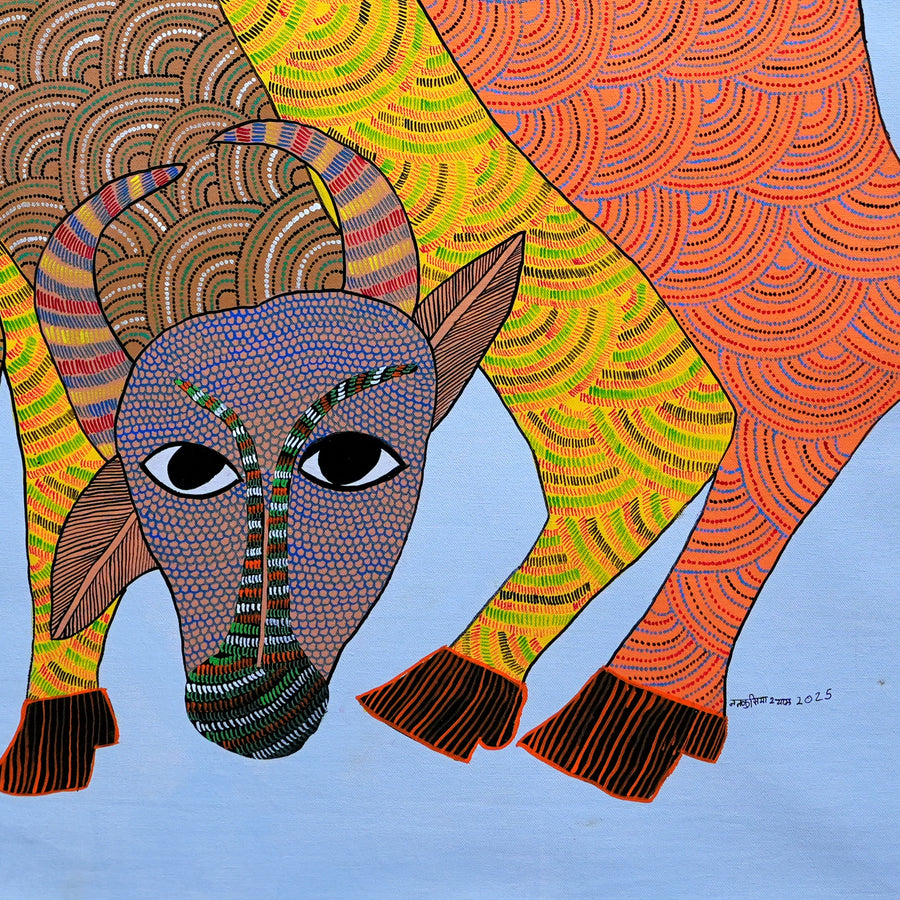 Grazing Bull – Gond Painting