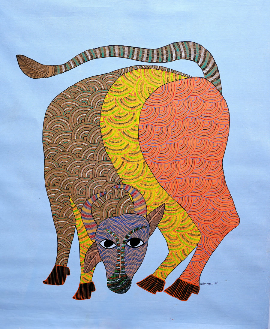 Grazing Bull – Gond Painting