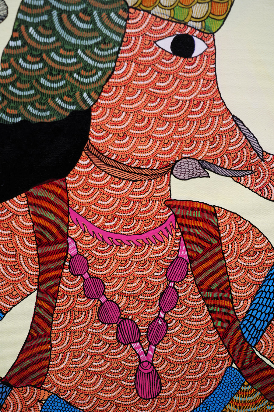 Lord Ganesha with Hare Companion – Gond Paper Painting