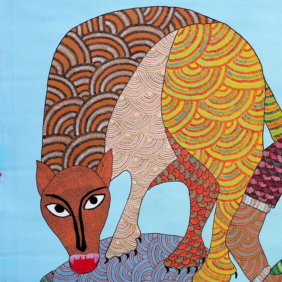 Herdswoman and Forest Companions – Gond Paper Painting