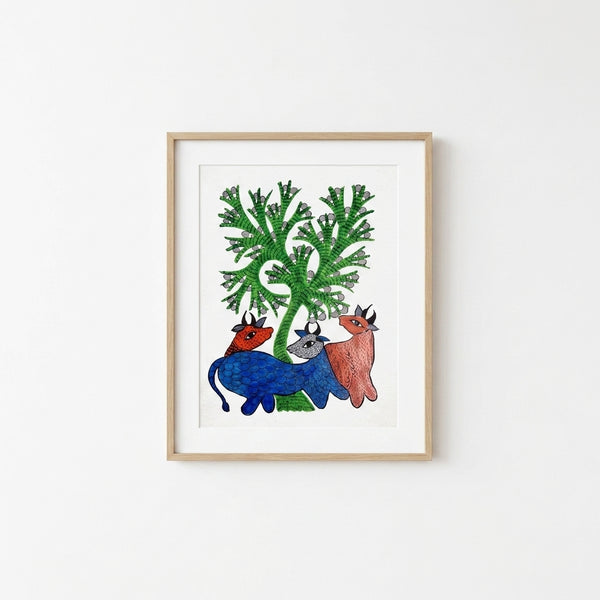 Animals and the Forest – Gond Paper Painting