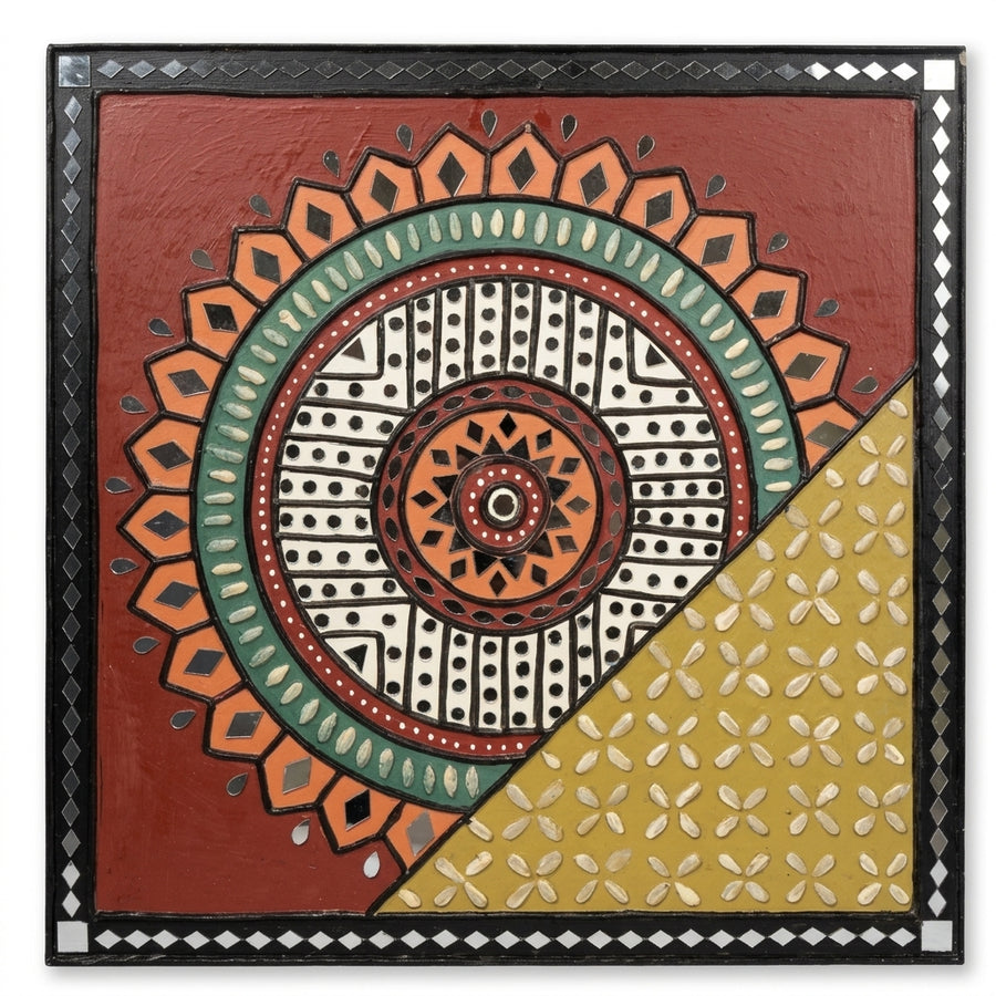 Traditional Square Lippan Mirror Wall Art