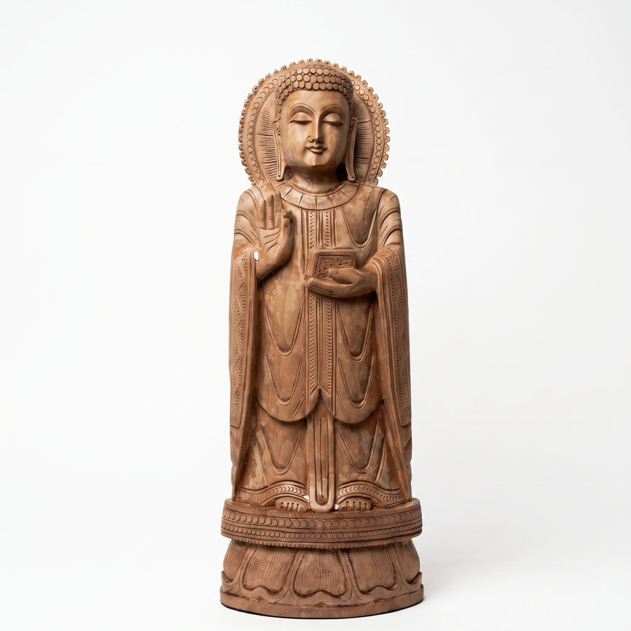Standing Buddha - Kadam Wood Hand Carved Sculpture