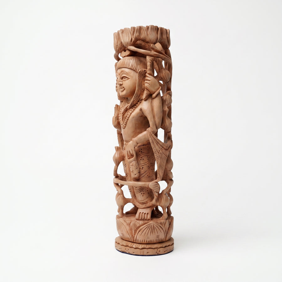 Lord Shiva Beneath the Sacred Tree – Wooden Sculpture