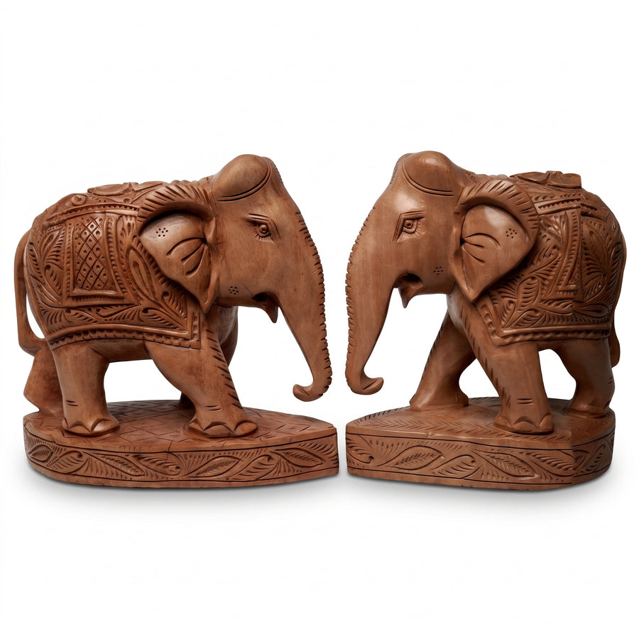 Royal Carved Elephant (Set of 2) – Wooden Sculpture