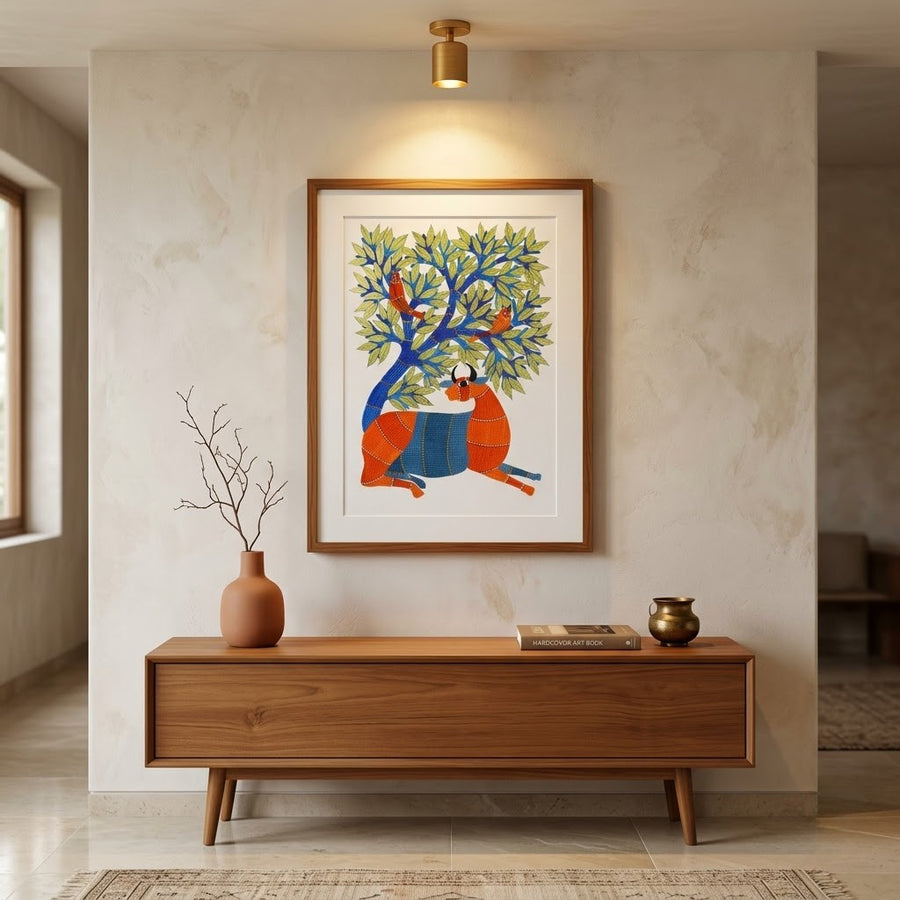 Tree and Deer – Gond Art Painting