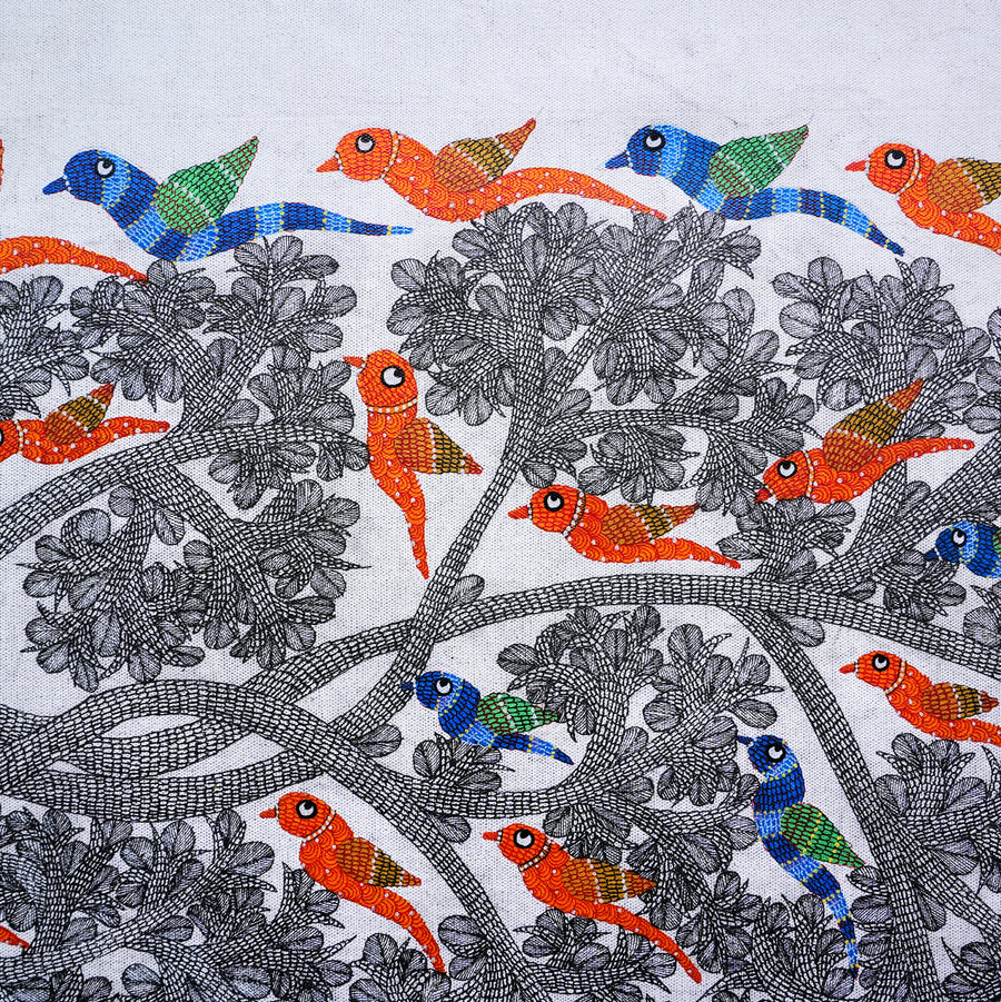 Assembly of Birds and Beasts - Gond Painting - view 5, handmade Gond folk painting from India
