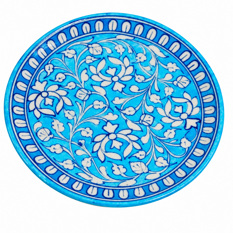 Azure Floral Heritage Plate - Jaipur Blue Pottery, handmade Jaipur blue pottery from India