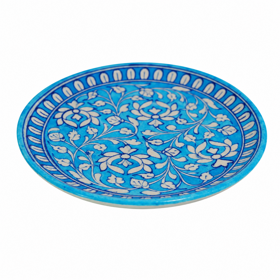 Azure Floral Heritage Plate - Jaipur Blue Pottery - view 2, handmade Jaipur blue pottery from India