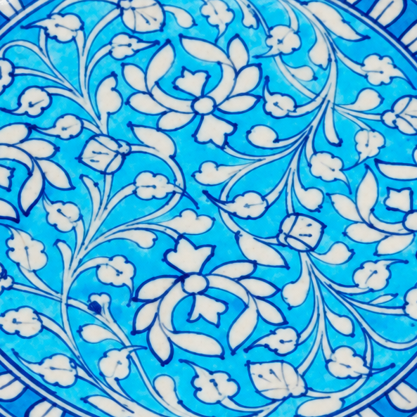 Azure Floral Heritage Plate - Jaipur Blue Pottery - view 3, handmade Jaipur blue pottery from India