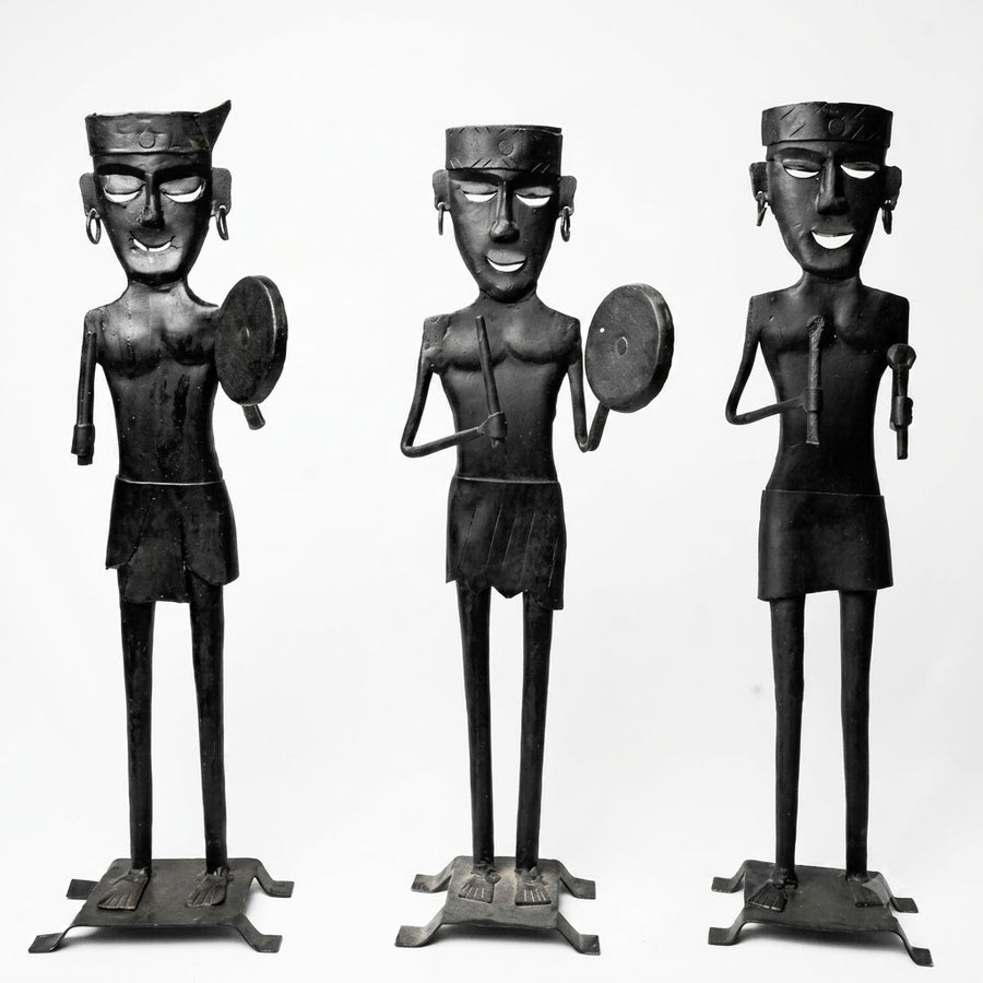 Bastar Tribal Musician - Wrought Iron Art (set of 3), handmade Bastar wrought iron art from India
