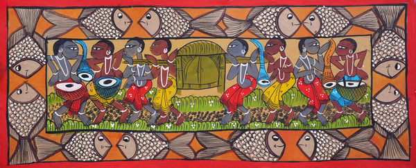 Bengali Wedding Kalighat Folk Painting on Handmade Paper - view 2, handmade Kalighat folk painting from India