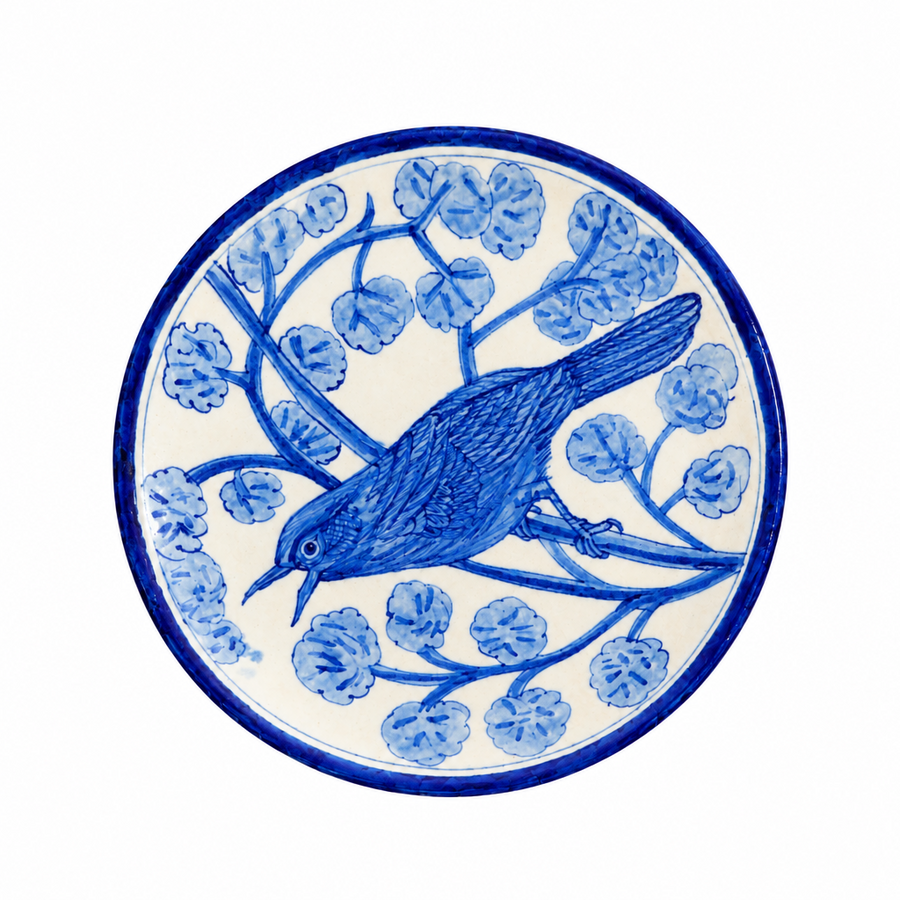 Blue & White Bird Wall Plate - Jaipur Blue Pottery, handmade Jaipur blue pottery from India
