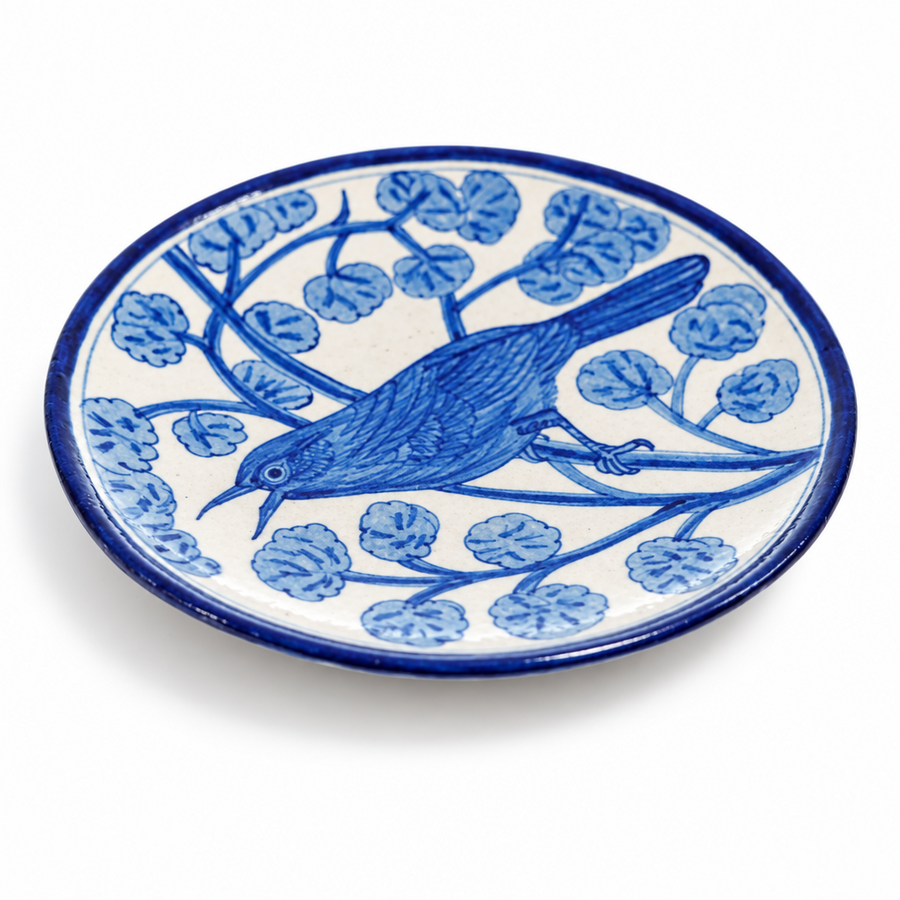 Blue & White Bird Wall Plate - Jaipur Blue Pottery - view 2, handmade Jaipur blue pottery from India