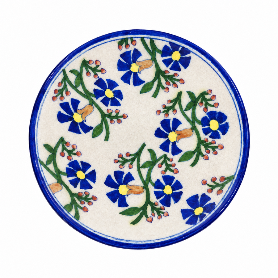 Blue Floral & Green Vine Wall Plate - Jaipur Blue Pottery, handmade Jaipur blue pottery from India