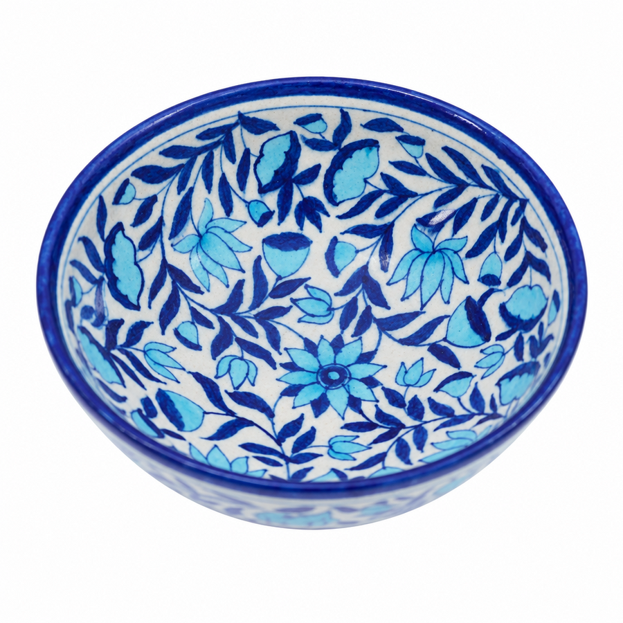 Blue Floral Serving Bowl - Jaipur Blue Pottery - view 2, handmade Jaipur blue pottery from India