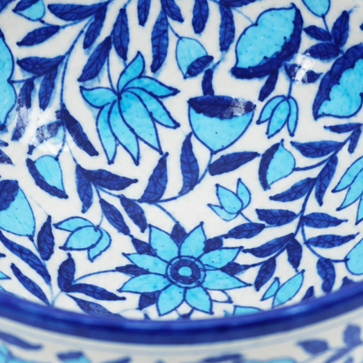 Blue Floral Serving Bowl - Jaipur Blue Pottery - view 3, handmade Jaipur blue pottery from India
