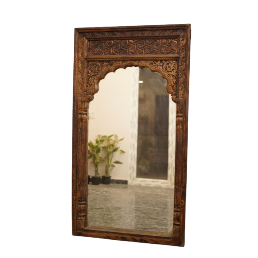 Carved Mirror - Wooden Wall Décor - view 2, handmade wooden decor from India
