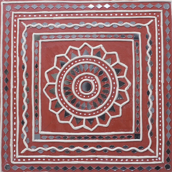Circle Within Square - Lippan Mirror Wall Art - view 2, handmade Lippan mirror wall art from Kutch, India