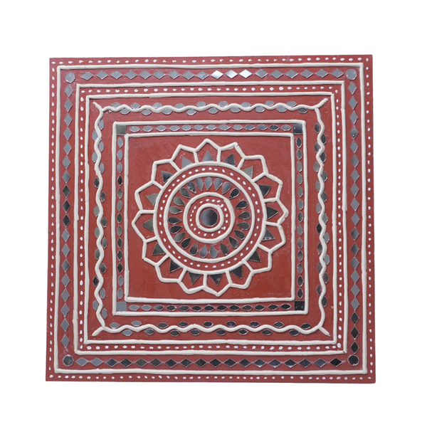 Circle Within Square - Lippan Mirror Wall Art, handmade Lippan mirror wall art from Kutch, India