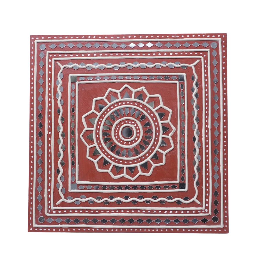 Circle Within Square - Lippan Mirror Wall Art, handmade Lippan mirror wall art from Kutch, India