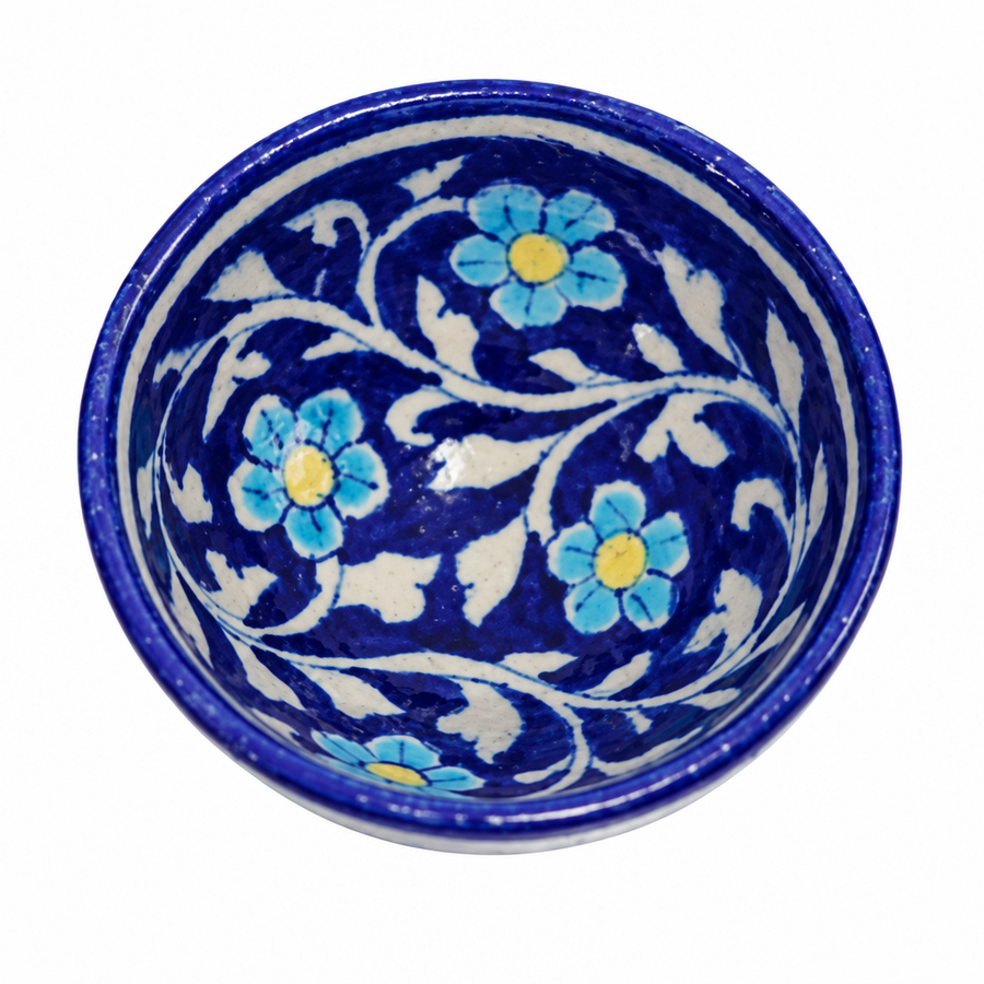Cobalt Blue Floral Bowl - Jaipur Blue Pottery, handmade Jaipur blue pottery from India