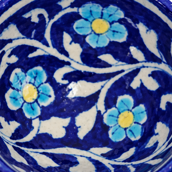 Cobalt Blue Floral Bowl - Jaipur Blue Pottery - view 3, handmade Jaipur blue pottery from India