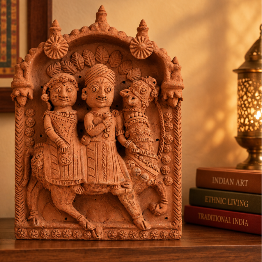 Couple Riding a Horse - Terracotta Art, handmade terracotta art from India