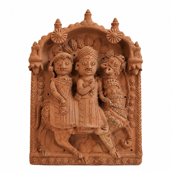 Couple Riding a Horse - Terracotta Art - view 2, handmade terracotta art from India