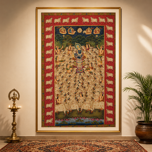 Devotional Shrinathji - Antique Pichwai Painting, handmade pichwai painting from India