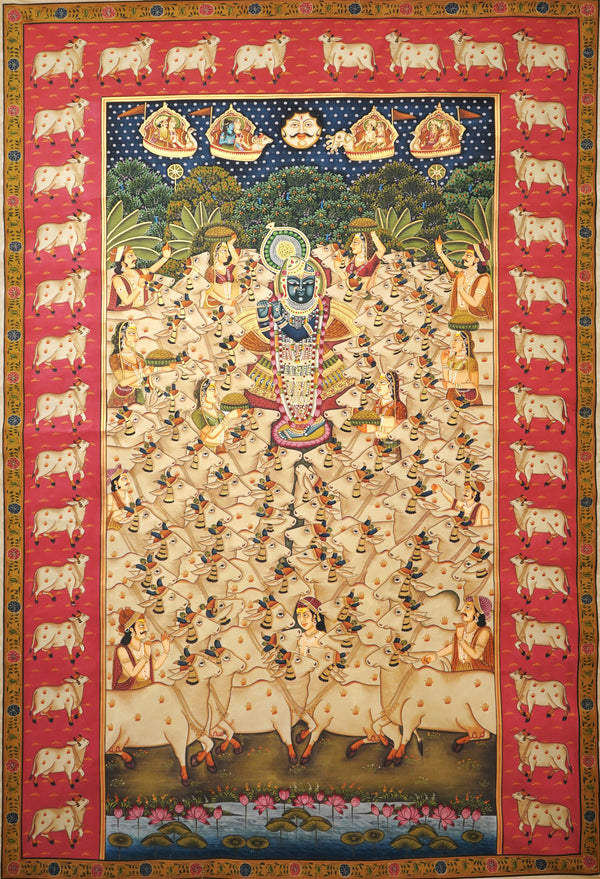 Devotional Shrinathji - Antique Pichwai Painting - view 2, handmade pichwai painting from India